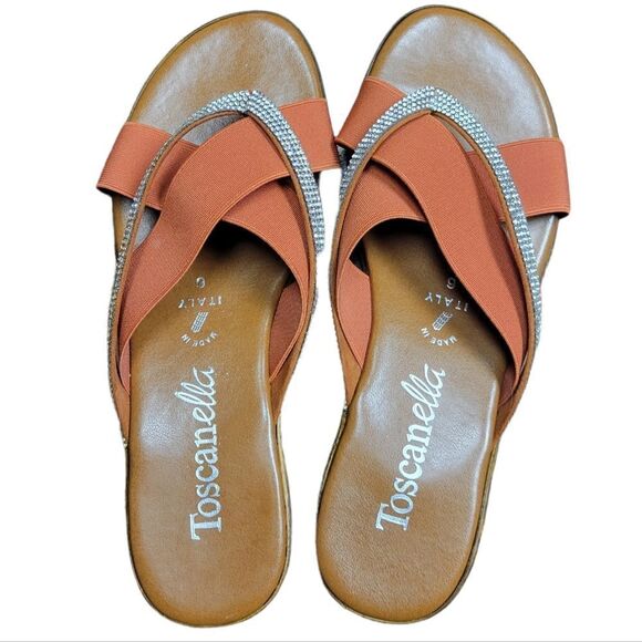 TOSCANELLA Brown and Orange Sandal with diamond accents - Picture 1 of 5
